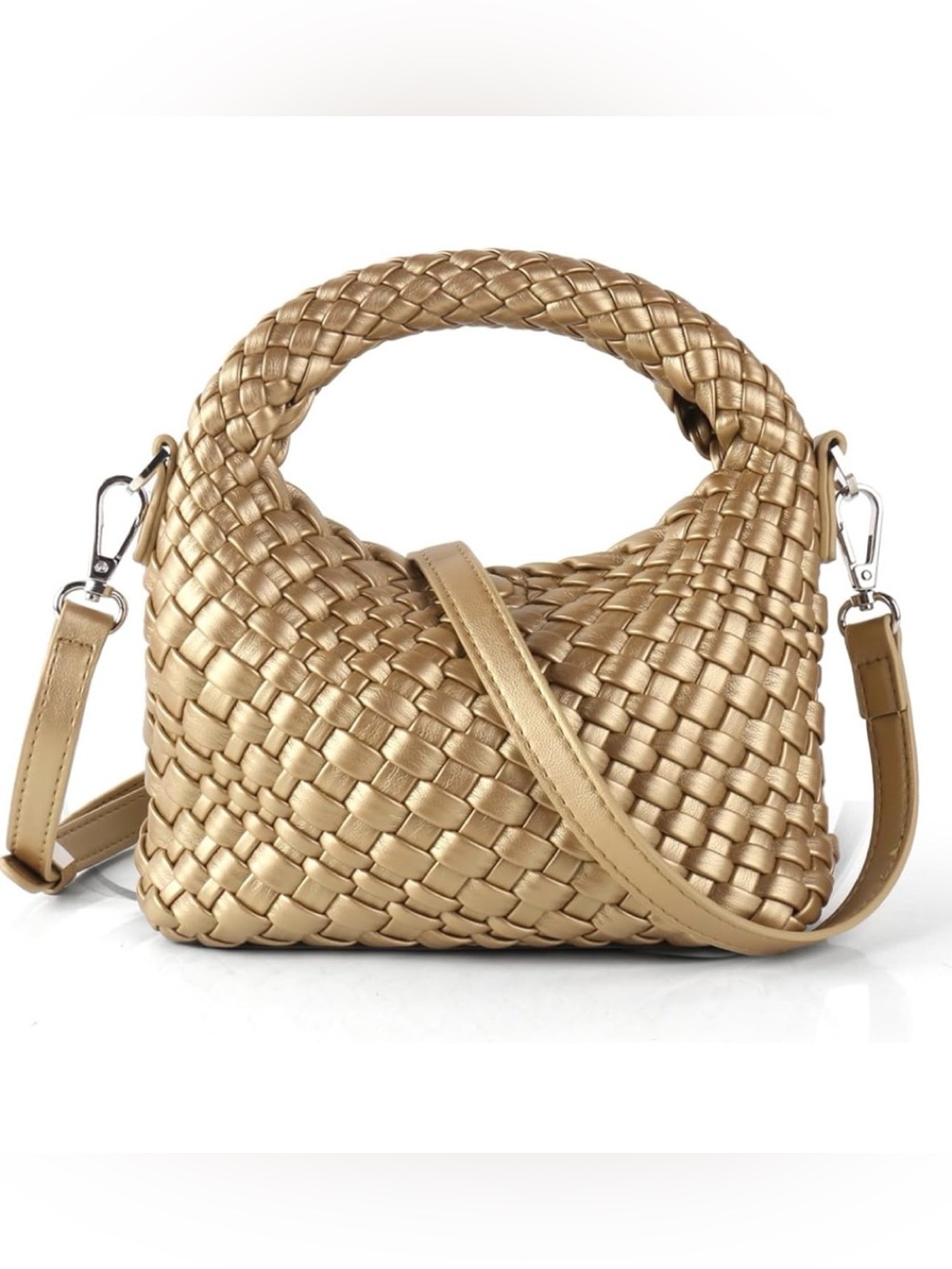 Woven Metallic Gold Shoulder Bag - Designer-Inspired